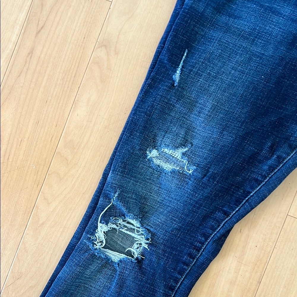 American Eagle Outfitters Men's Ripped Dark Blue Skinny Jeans - Picture 7 of 15